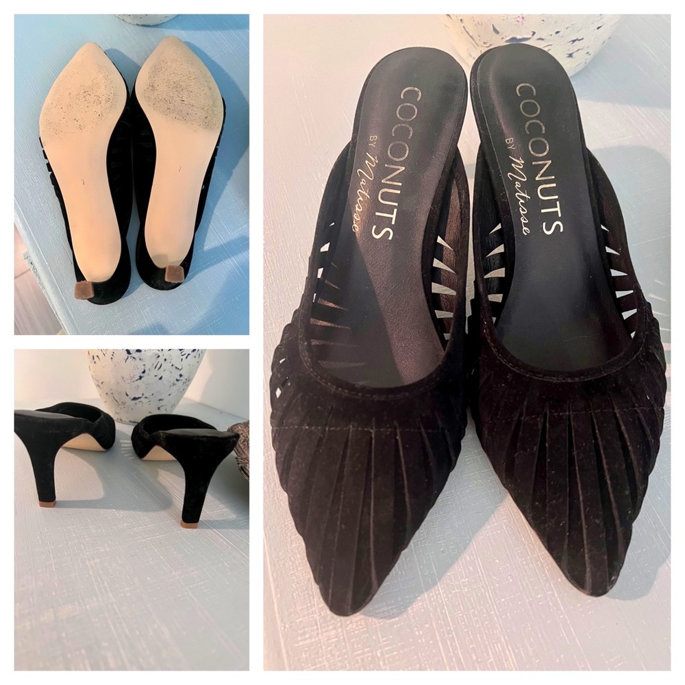 Coconuts by Matisse, Anthropologie black velvet kitten heels, size 7